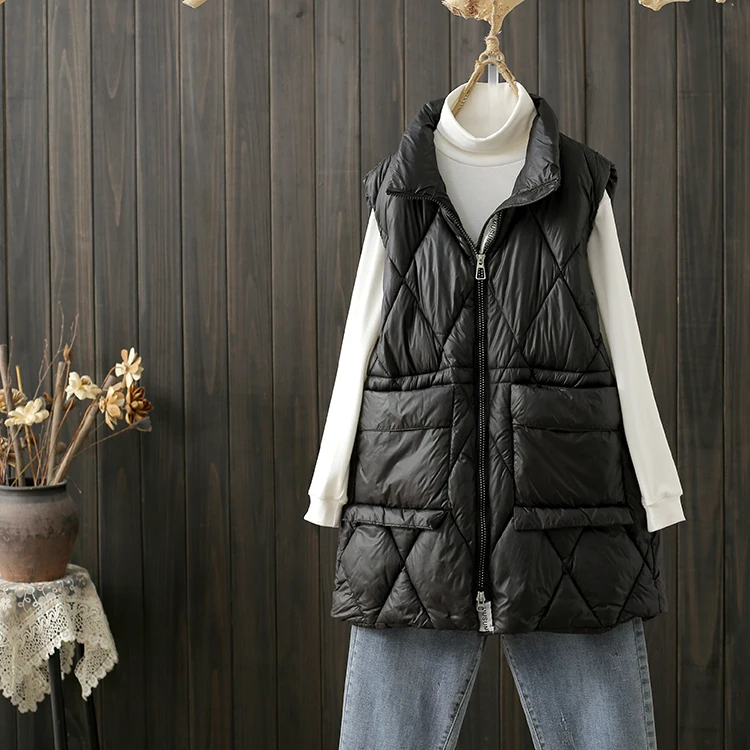

plus Size Loose Women's Vest 230 Pounds down Cotton Mid-Length Jacket Shoulder Pad Outerwear Women's Trendy Cotton Clothes