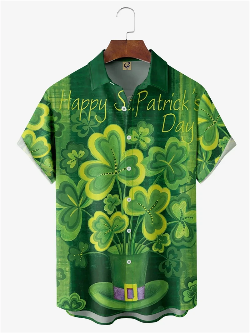 

St. Patrick's Day Hawaiian Printing Short Sleeve Shirt Party 3d Print Hawaiian Shirt unisex Oversized women Blouse Lapel Shirts