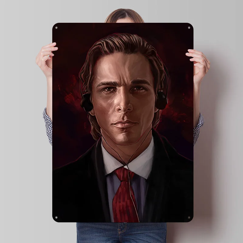 Patrick Bateman Porträt Blechposter Personalisierte Wandkunst Vintage Metallschilder Retro Blechtafel für Männerhöhle Dekoration Gaming