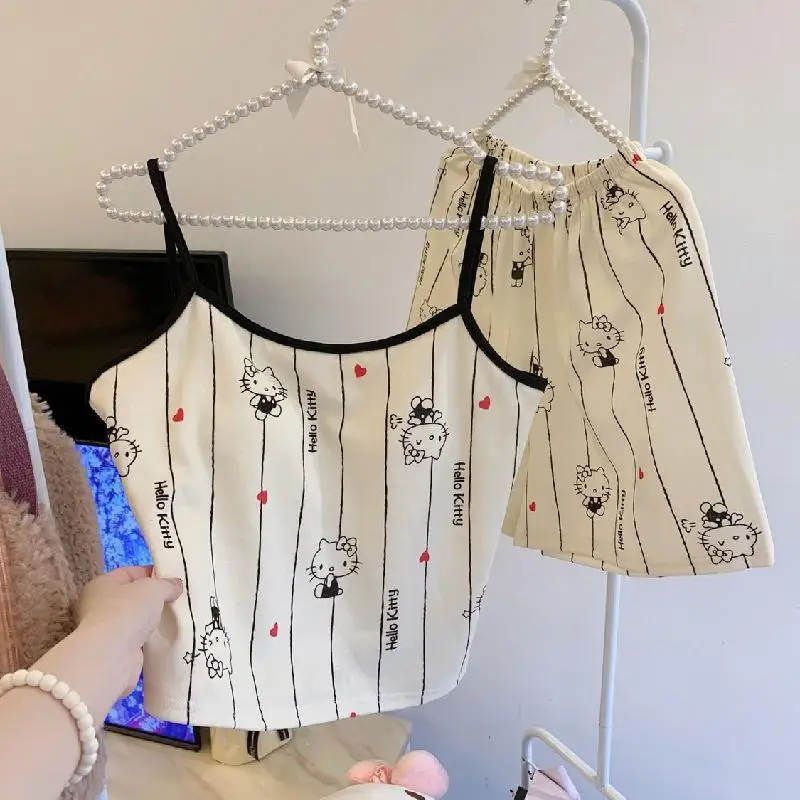 

Горячий пижамный комплект Miniso Girl, сексуальный пижамный комплект с подушкой на груди, каваи, Hello Kitty, летний вентиляционный жилет, шорты, одежда для отдыха
