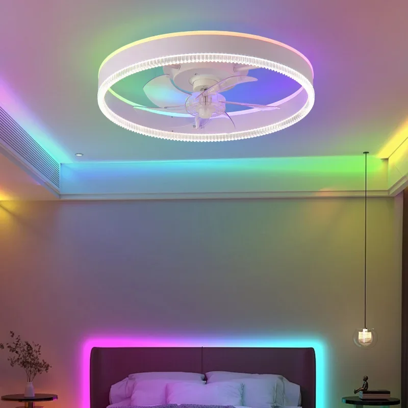 LED Ceiling Fans with Lights RGB Magic Remote Dimming Living Room Decor Atmosphere Light Home Fans for Large Room Lamp Fixture