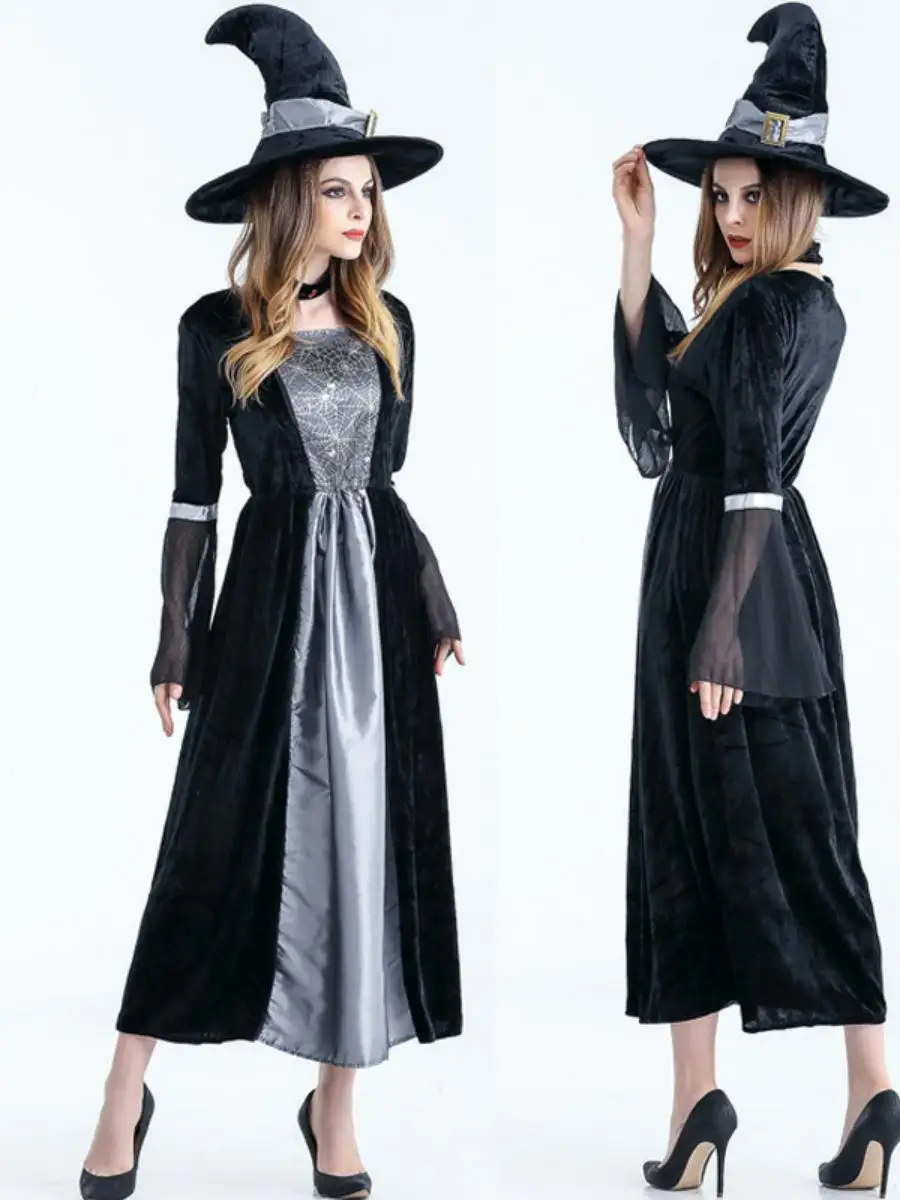 

New Halloween Witch Costume Women's Bride Zombie Queen Uniform Seductive Stage Performance Outfit Cotton Spring 2025