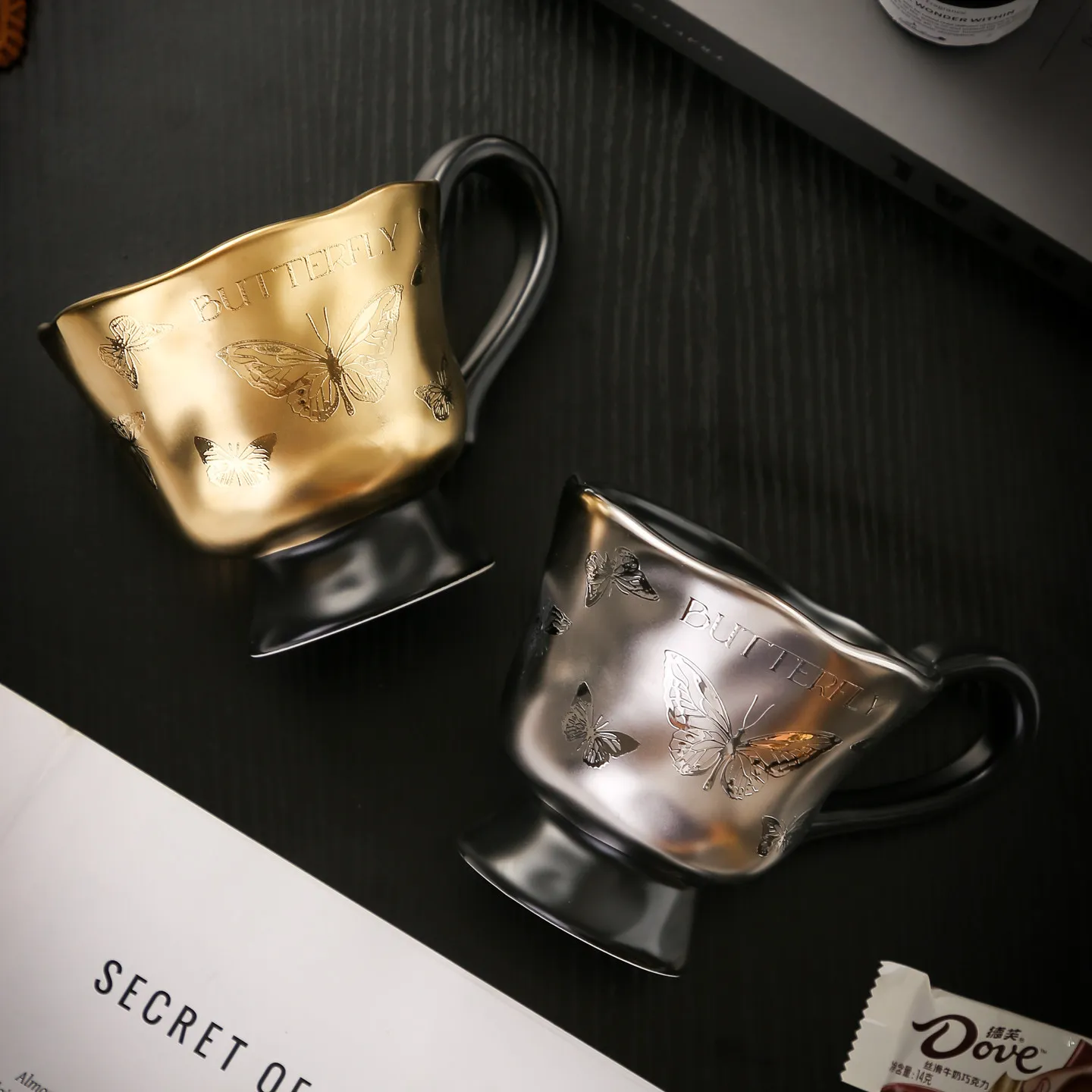 Premium light luxury coffee cup ceramic mug breakfast milk cup special-shaped cup afternoon tea souvenir