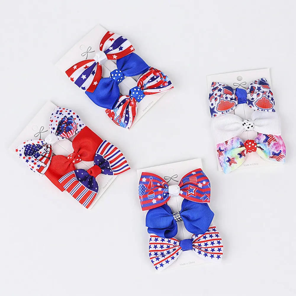 New Arrivals 3 pieces Kids Wholesale National Day threaded hair clips of United States Hair Accessories for Kids