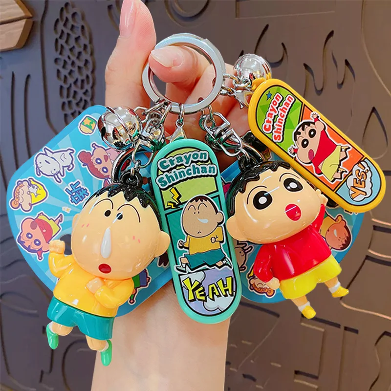 NEW Kawaii Crayon Shin-Chan Skateboard Shoe Keychain Pendant Cartoon Cute Car Key Anti-Lost Pendant Bag Pendant Birthday Gift