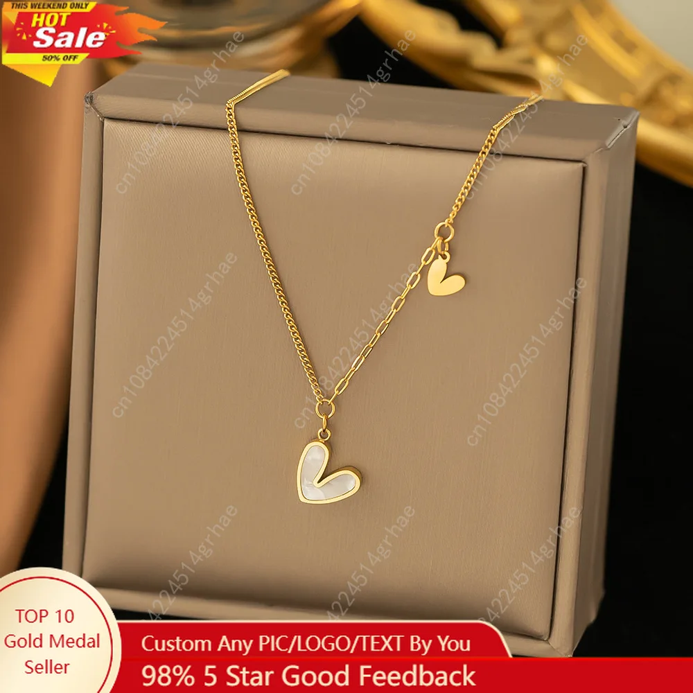 

ANENJERY L316 Stainless Steel White Shell Heart Pendant Necklace for Women Dainty Simple Tender Clavicle Chain Jewelry Gift
