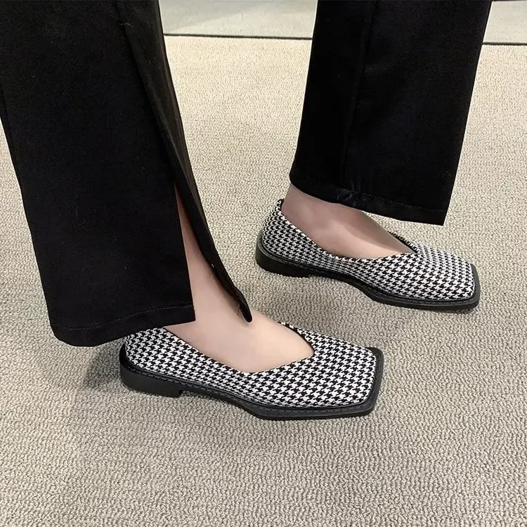 2022 Spring New Comfortable Ladies Flat Shoes Personality Square Toe Shallow Mouth Slip-on Loafers Ladies Casual Shoes