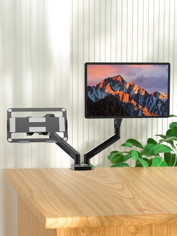 Support de moniteur double avec pince C, support de bureau pour bras de moniteur entièrement réglable, pour écrans d'ordinateur de 13 à 32 pouces
