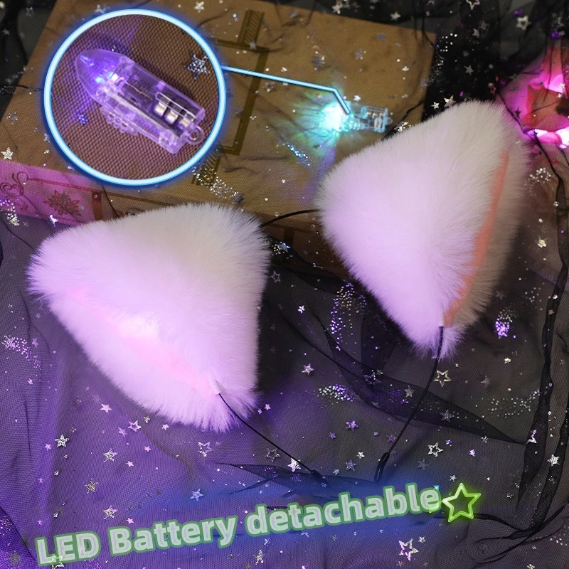 Anime 2024 nuovo animale simulato LED Ear Party Flash accessori per capelli peluche Cat Ear LED Glow Maid copricapo Cute Fox Ear Hair Hoop