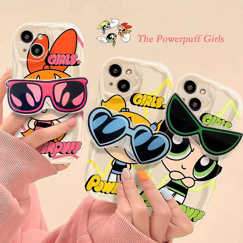 Powerpuff Girls Glasses Stand Case for Samsung Galaxy S23 S22 Ultra Plus S21 FE A73 5G A72 A71 A54 A53 A52 A51 4G A50S A50 Cover