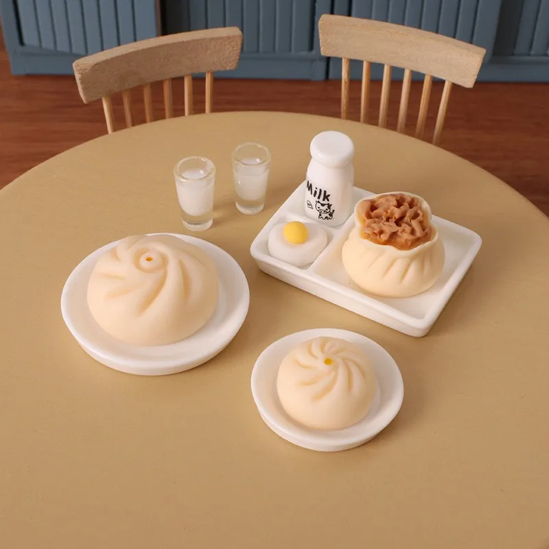 Dollhouse Chinese Breakfast Baozi Steamed Pork Dumplings Mini Home Kitchen Food Play Creative Scene Shooting Ornament Home Decor