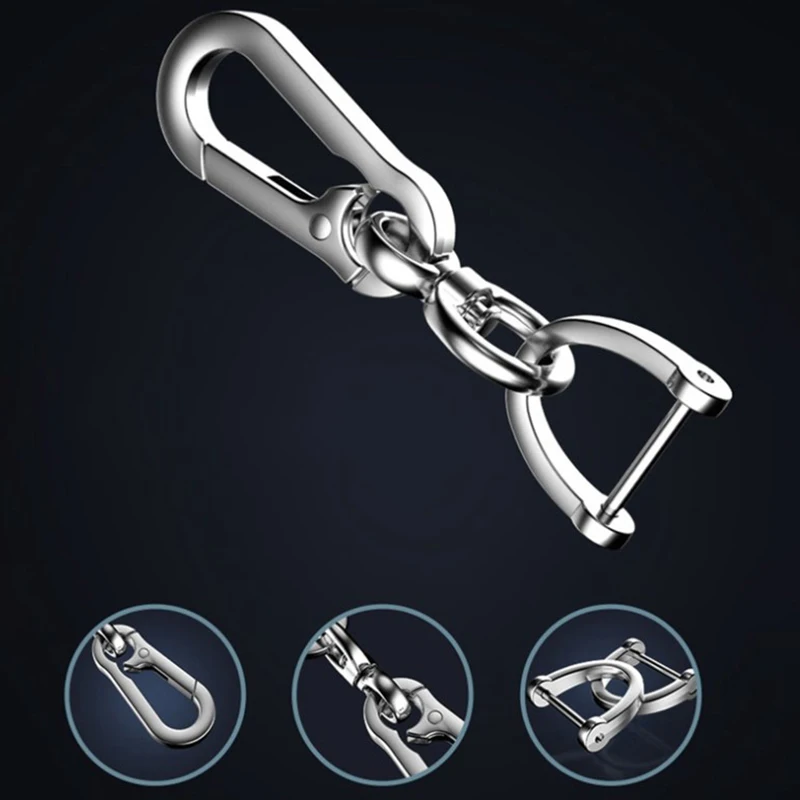 Car Keychain Classic Men Stainless Steel Keychain Waist Belt Clip Anti-lost Buckle Hanging Fashion Key Ring Car Decoration