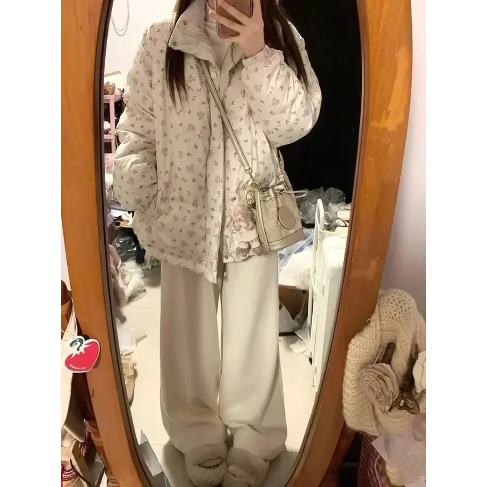 معطف شتوي من Gagaok سترات عصرية كورية سترات دافئة مطبوعة بالزهور الحلوة وياقة واقفة سترات نسائية لطيفة من Ropa De Invierno Mujer