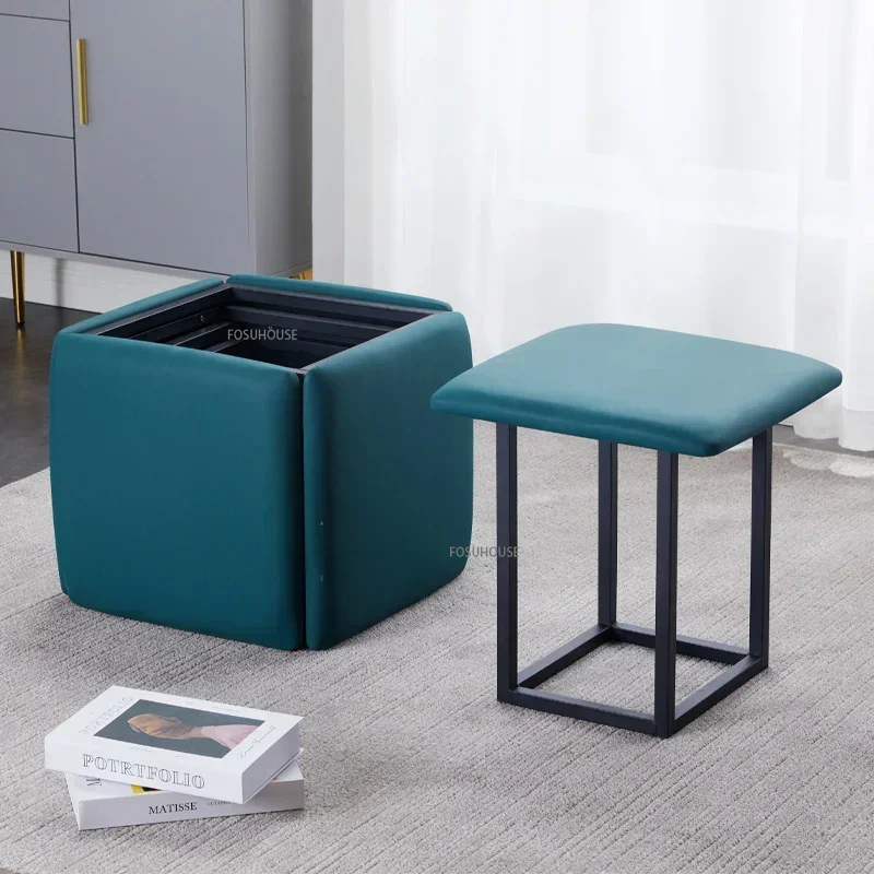 X-S Modern Furniture Leather Ottomans Multifunctional Sofa Stool Storage Folding Space Saving Footstool HG