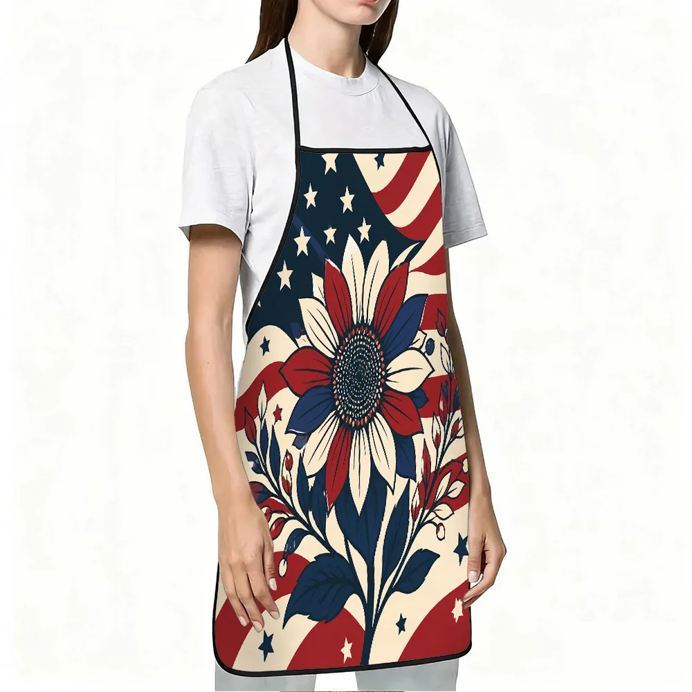 1pc American Flag Sunflower Patriotic Print Apron, Durable and Easy To Clean, Adjustable Waistband, Polyester Material