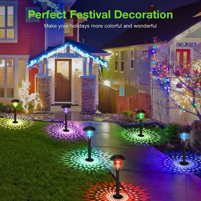 New 1-6pcs Solar Garden Lights RGB IP65 Waterproof View Lighting Pavilion Flat Yard Garden Decoration