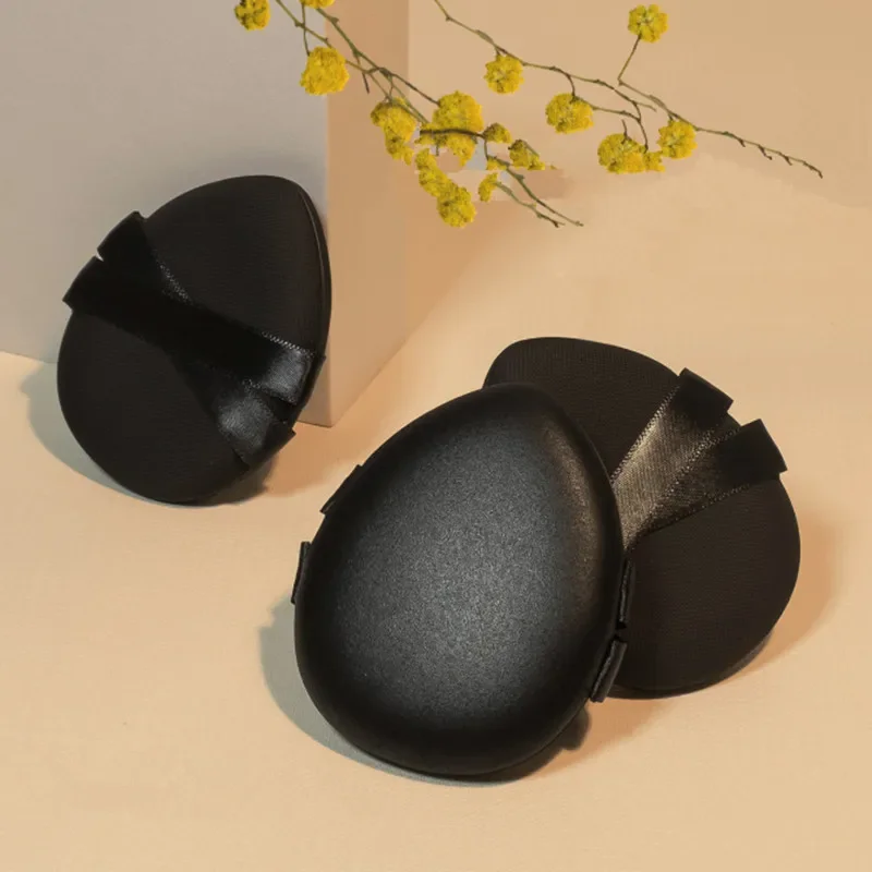 5 個黒革クッションパウダーパフダブルリボンファンデーションブレンドメイクスポンジアプリケーター美容卵ドライウェットデュアル使用