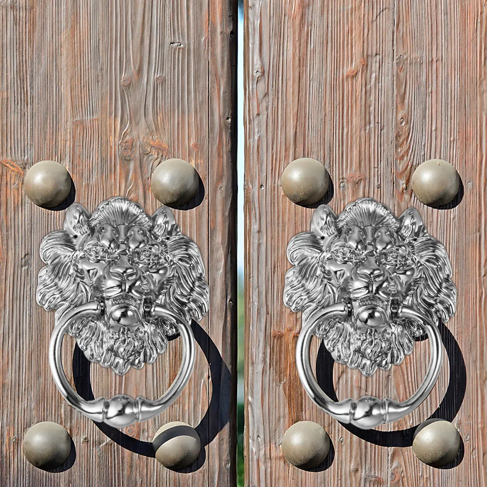 2Pcs Lion Head Door Pull Handle Zinc Alloy Silver Retro Decorative Knob for Front Door Cabinet Drawer Dresser Wardrobe Cupboard