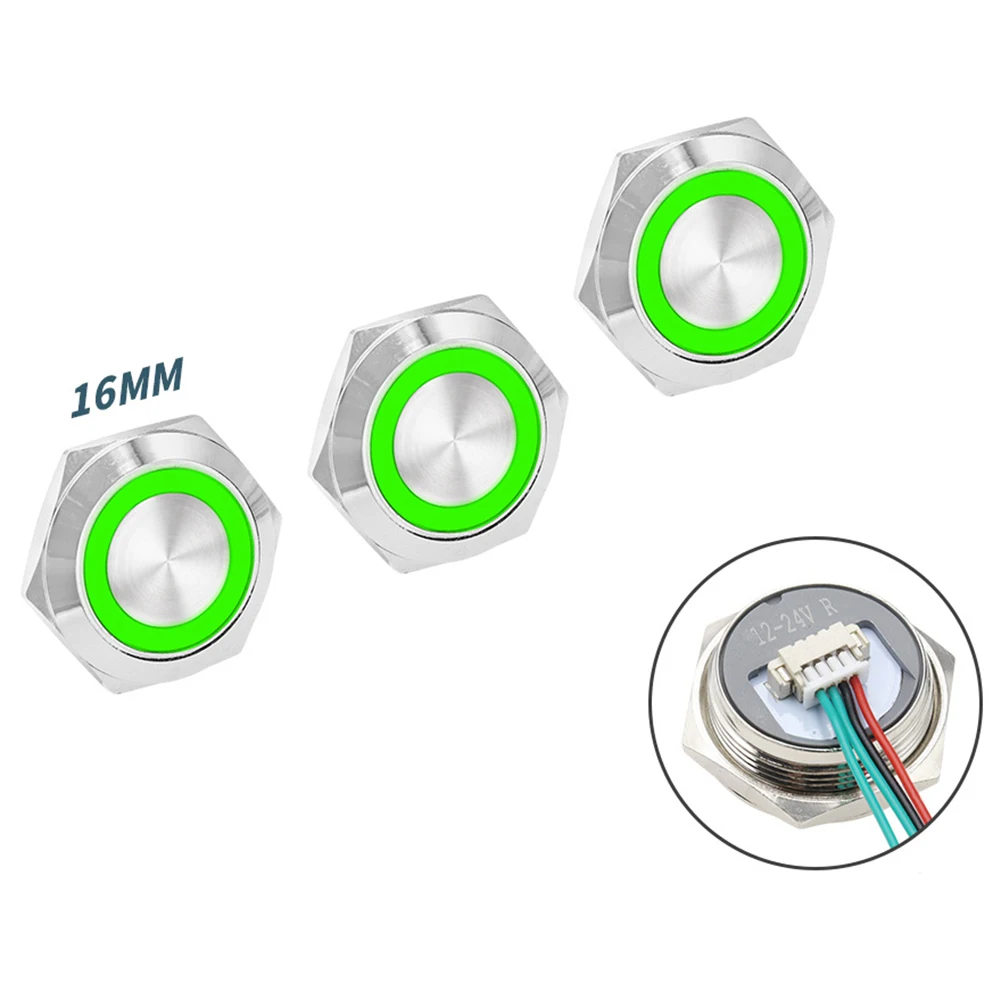Set of 3 Waterproof Push Button Switches 16mm LED Light Momentary Action for 12V and 24V Systems Easy to Connect