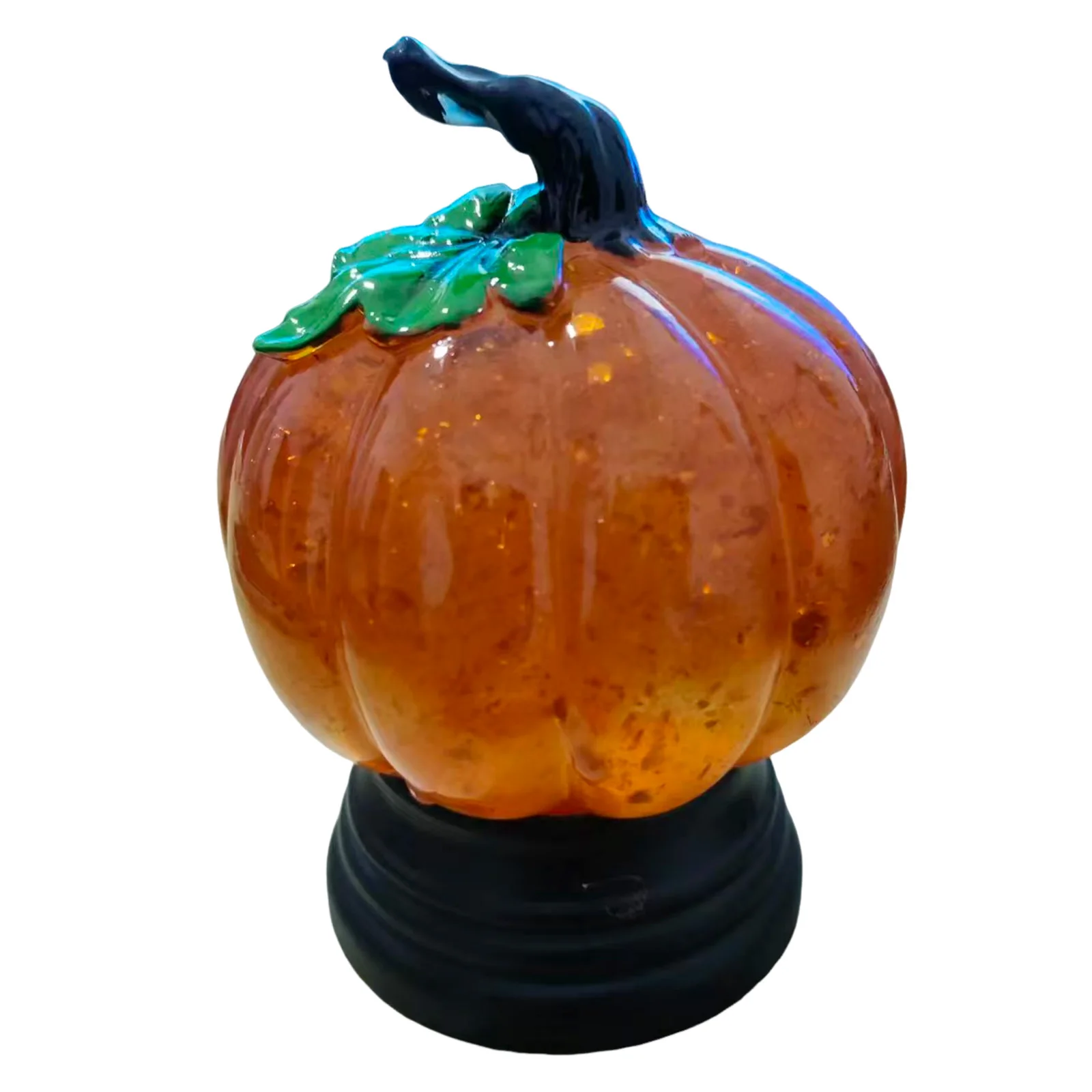 Lighted Glitter Pumpkin Snow Globe Gold Flakes Warm LED Halloween Thanksgiving Decor