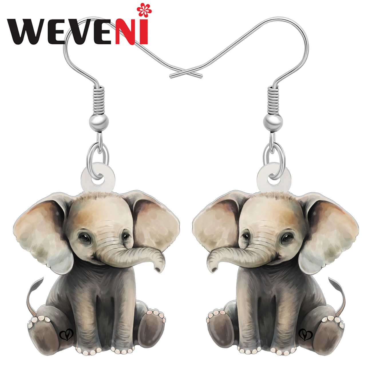 WEVENI Acrylic Cute Grey Elephant Drop Dangel Jungle Animal Earrings Drop Trendy Jewelry For Women Girls Kids Gifts