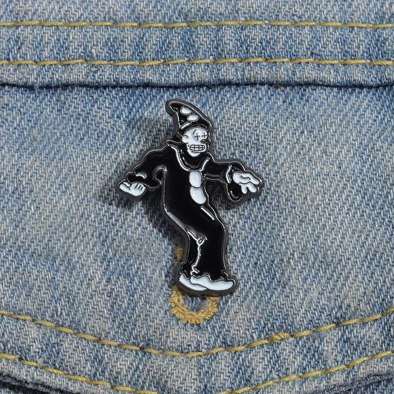  Black White Cartoon Dancing Clown Enamel Pin Brooch Metal Badge Punk Backpack Jacket Decor Gift For Goth Cartoon Lovers