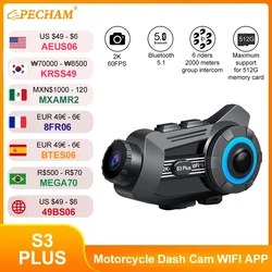 S3PLUS-auriculares inalámbricos para casco de motocicleta, intercomunicador con Bluetooth 5,1, impermeable, 6 conductores, 1440P, 2K, vídeo, WiFi, cámara de salpicadero DVR