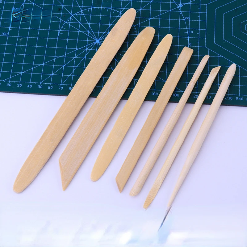 Bamboo Clay Sculpture 7-piece Set of Round Head Bamboo Scraper Fine Handmade Pottery Sculpture Craft Blank Tool