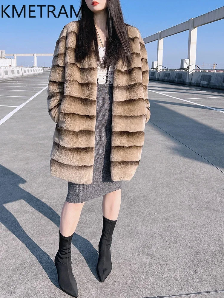 Real Rex Rabbit Fur Coat Women Long Luxury Fur Jacket 2024 Trending Fashion Winter Clothes Woman New in Outerwears шуба женская