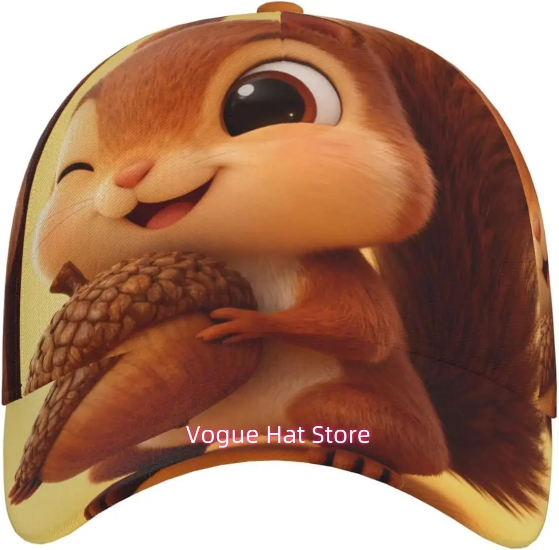 Cute Squirrel Pattern Baseball Cap Adjustable Cotton Baseball Hat for Sports, Outdoor, Travel Gifts for Men Black
