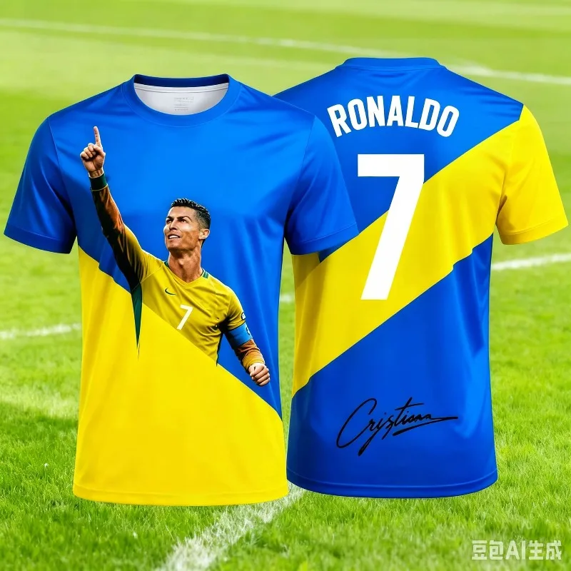 2026 New Cristiano Ronaldo Portugal Team Full-Color Print T-Shirt, Signature Style, Unisex Fan Sports Casual Short-Sleeve view 2