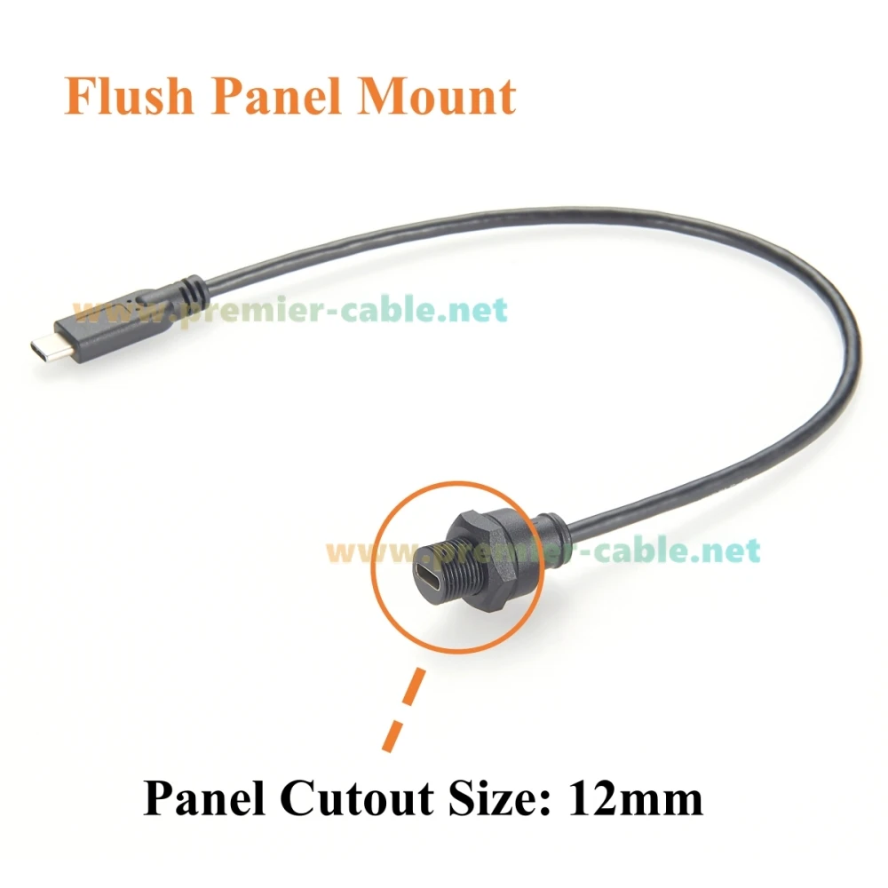 IP67 USB 3.1 Type C Male to Female Extension Cable Flush Thread Panel Mount 480Mbps USB C 2.0 Data Transfer & Charging Cable