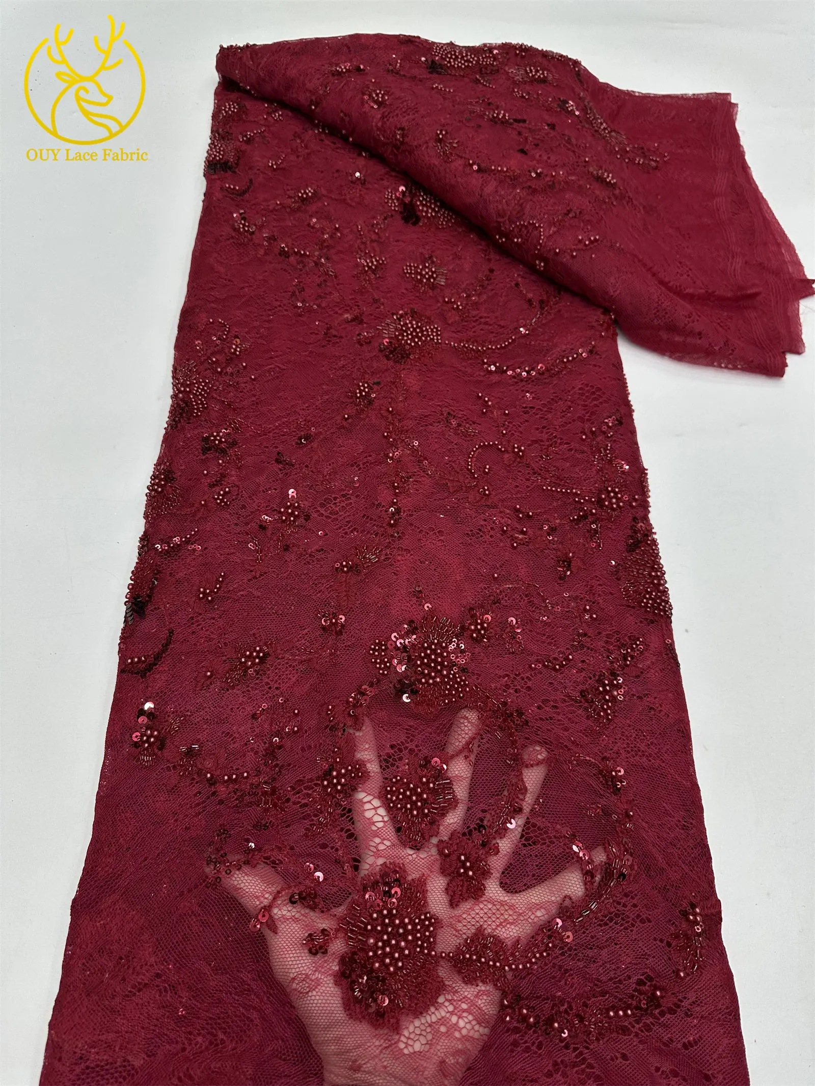 Afrikanischer Spitzenstoff, französische Kordelstickerei, Perlen, Pailletten, Tüllnetz für Damen, Hochzeit, Party, Kleid, Nähen, hohe Qualität, 5 Yards – Detail 13