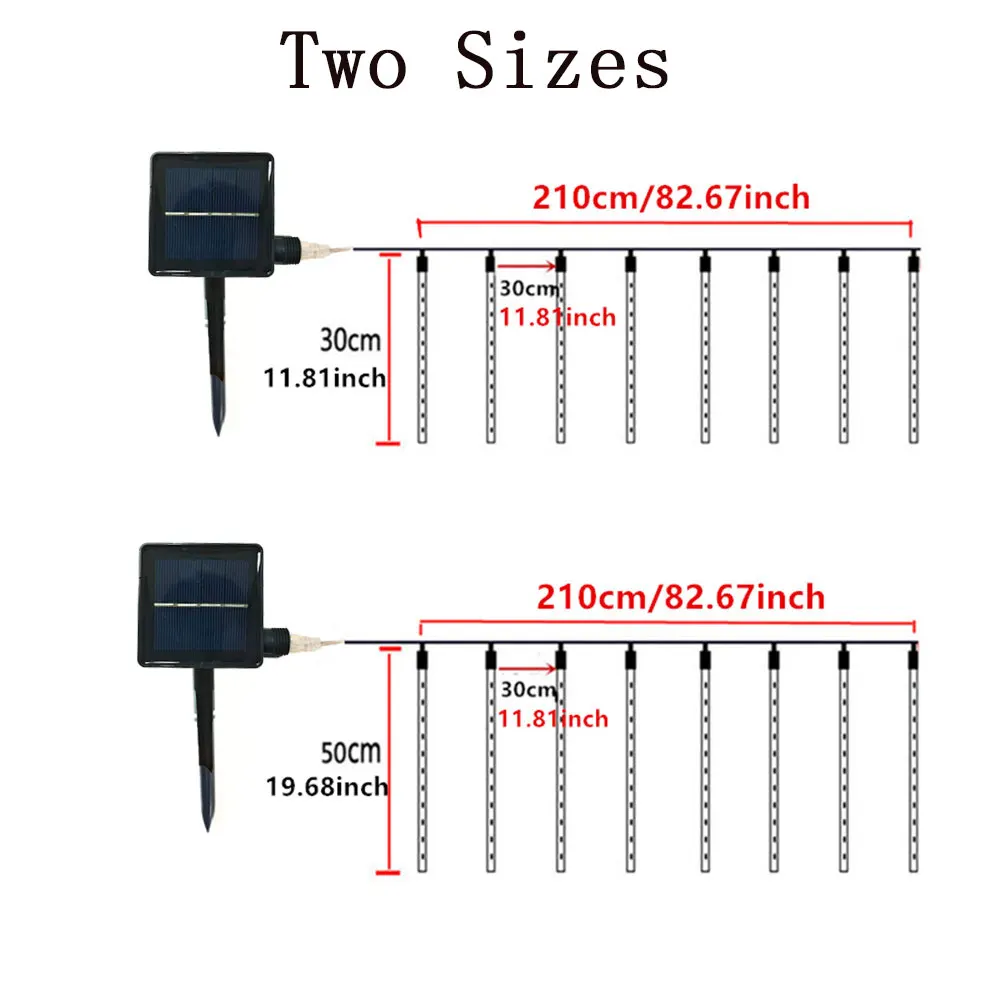 Светодиодная гирлянда «метеоритный дождь» на солнечной батарее, 30/50 см, 8 трубок