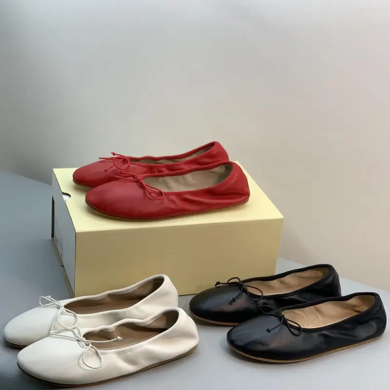 Dave&di Minimalist Women's Shoes Genuine Leather Bow Ballet Shoes Women's Flat Shoes Casual And Comfortable Grandma Shoes Woman