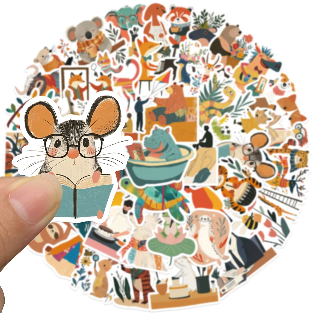 50pcs Retro Cartoon Fairy Tale Animals Graffiti Stickers For Luggage Guitar Laptop Diary Stationery Waterproof Vinyl Decals