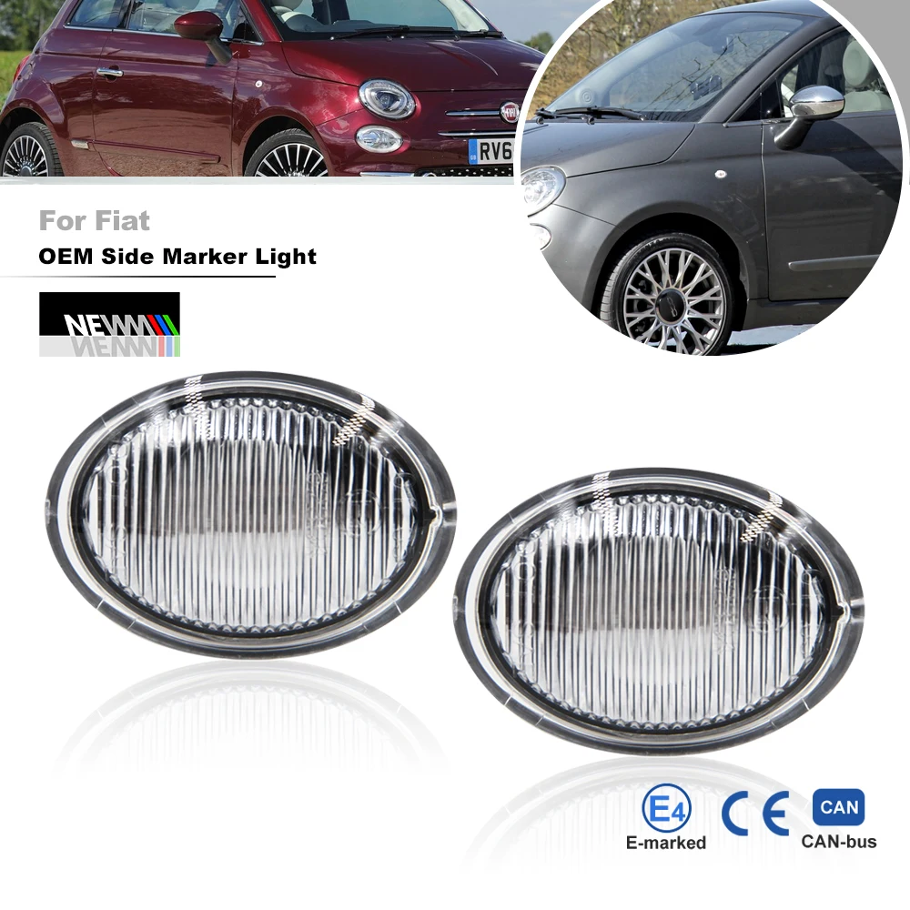 Fits For Fiat 500 2-Door Pop/ Sport/ 500C/ 500E/ 500 Abarth 2007-2019 OEM Clear Lens Fender Side Marker Light