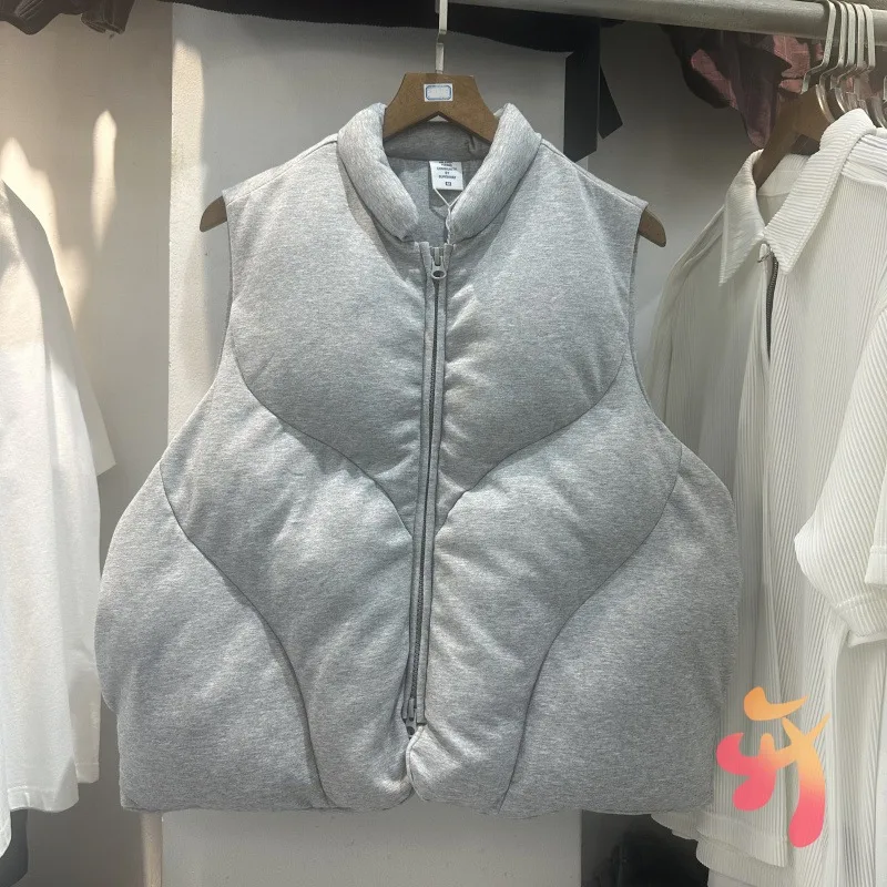 

25ss Зимний американский ретро серый однотонный хлопковый толстый воротник-стойка на молнии жилет куртка модные уличные мужские и женские пальто