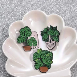 Monstera Leaf Enamel Pins Cartoon Cute Boo Frog Skull Brooches Lapel Badge Backpack Accessory Hat Jewelry Gift for Friends