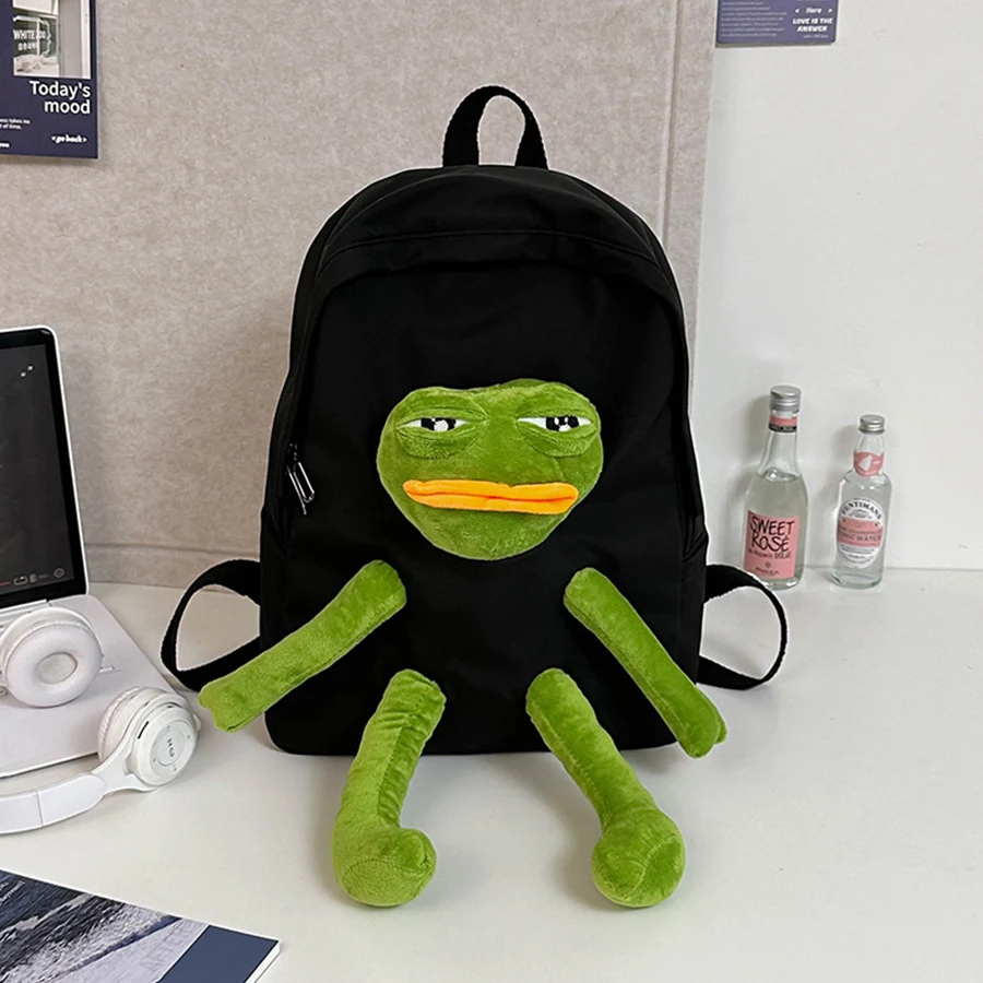 Cute Funny Frog Doll Backpack Women/Man Large-Capacity Middle School Student Bag Casual Travel Rucksack Cartoon Daily Bagpack