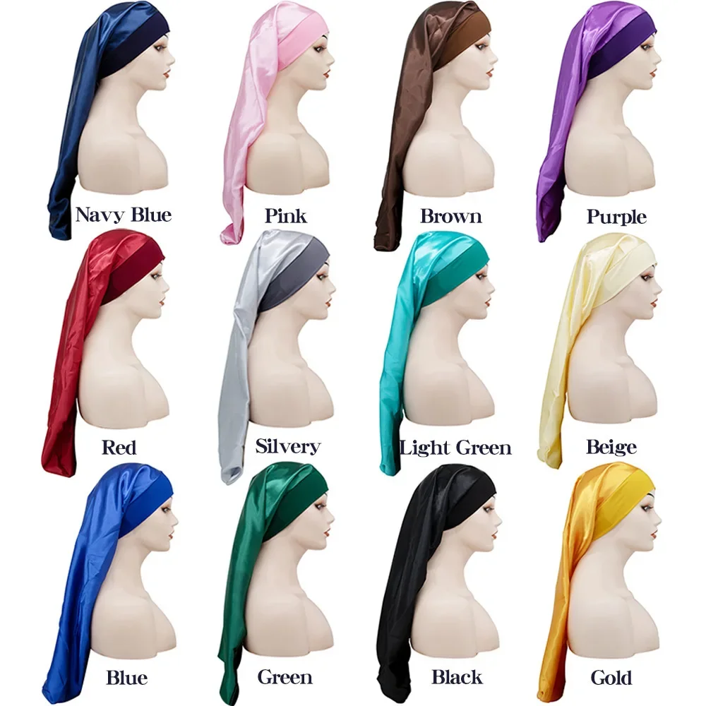 10 PCS Braid Bonnet Silk Bonnet Foldable Extra Long Wrap for Braids Satin Bonnets with Long Sleep Cap