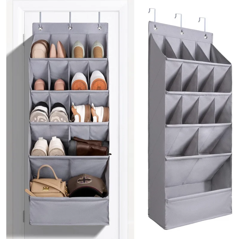 

2 Pack Over The Door Shoe Organizer 24 Large Pockets 4 Big Compartments 6 Hooks Hanging Rack for Home Storage