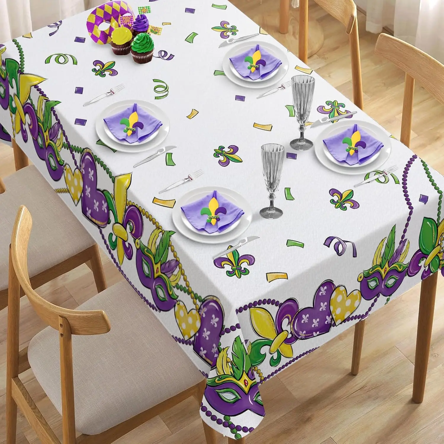 Mardi Gras Rectangle Waterproof Tablecloth Party Decor Mask Fleur De Lis Love Heart New Orleans Tablecloth Carnival Decorative