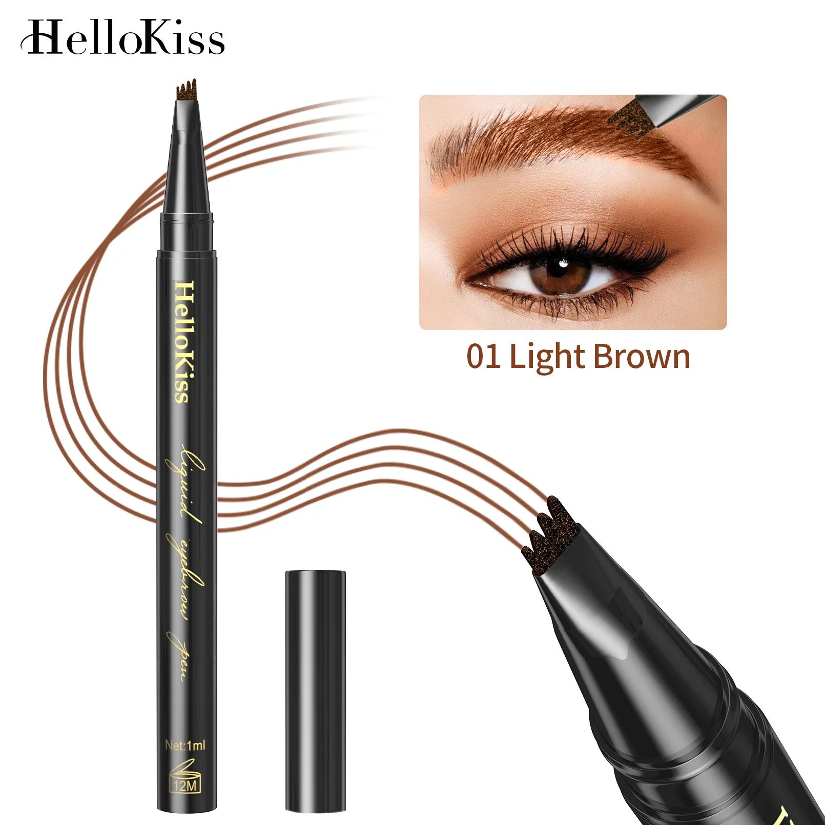 Hellokiss ปากกาเขียนคิ้ว4สีแบบดินสอเขียนคิ้วมืออาชีพกันน้ำได้ยาวนาน4สีเครื่องสำอางคิ้วธรรมชาติใหม่