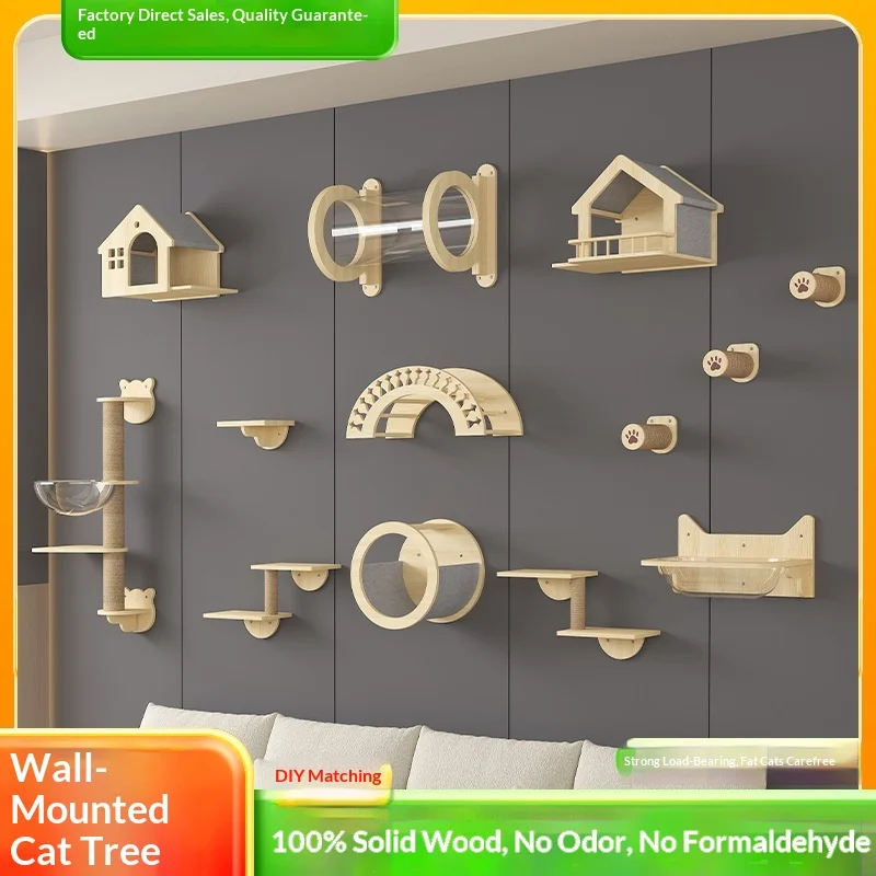 Wall-mounted upper wall cat climbing frame pine solid wood scratching column integrated does not take up space