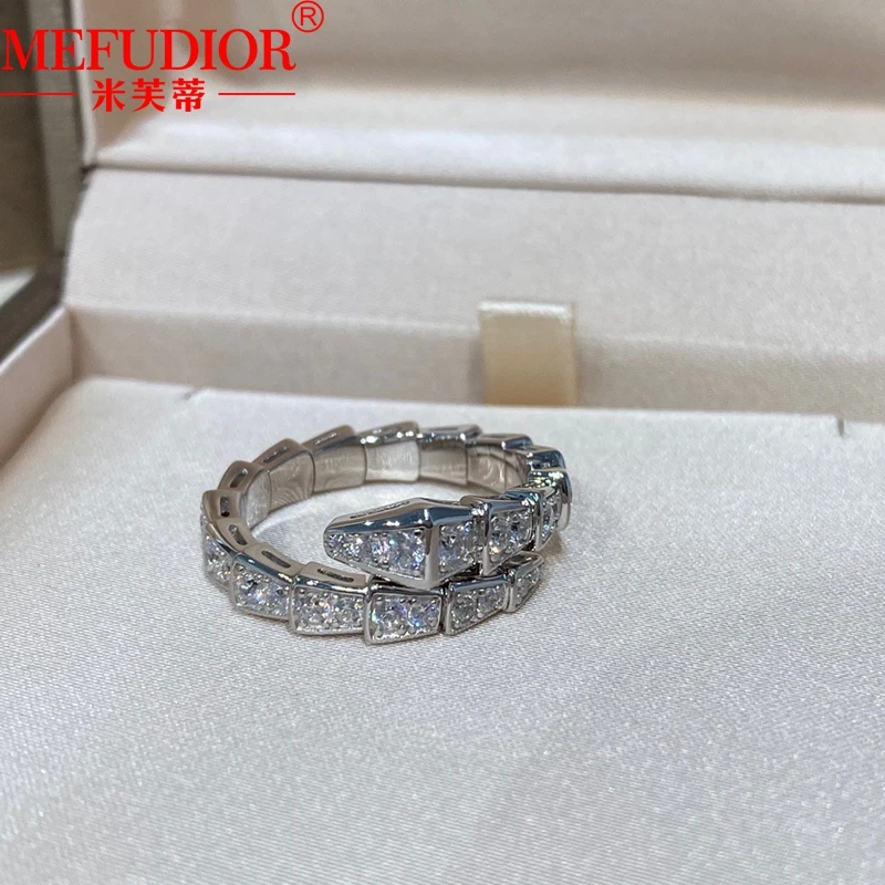 S925 Silver Snake Ring Full Moissanite Diamond Brilliant Snake Open Wedding Brand Women Fashion High Quality Jewelry Party Gifts