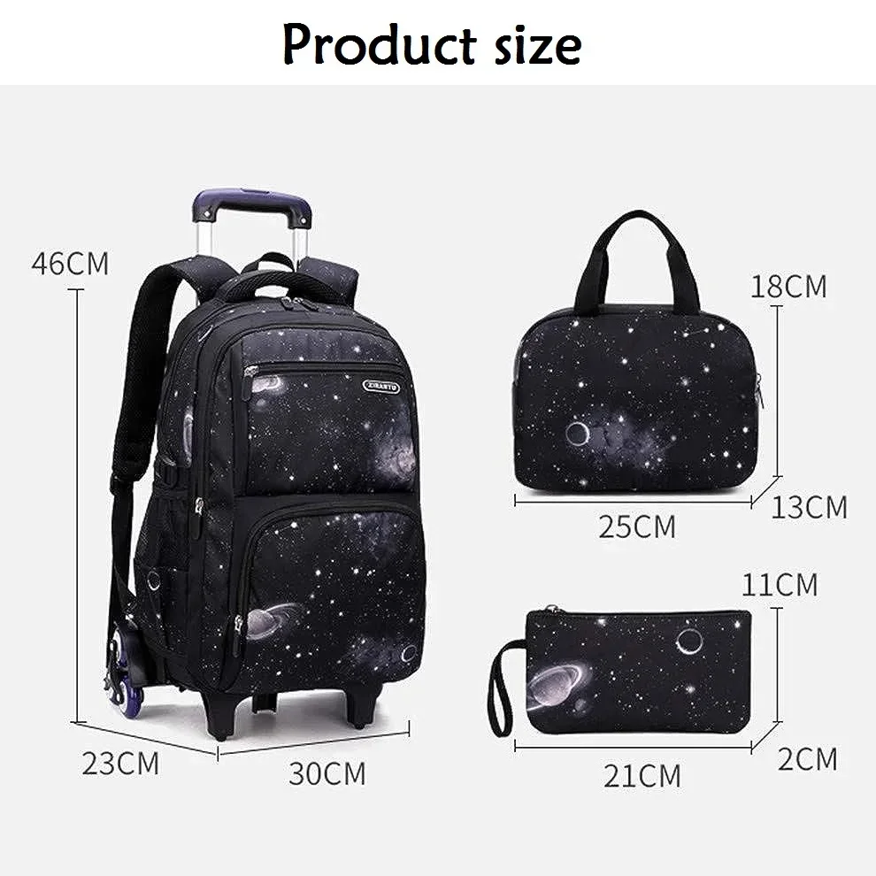 Kids School Bag with Wheels Rolling Backpack for Boy Wheeled School Bag Wheels Trolley Bookbag Carry on Luggage with Lunch Bag