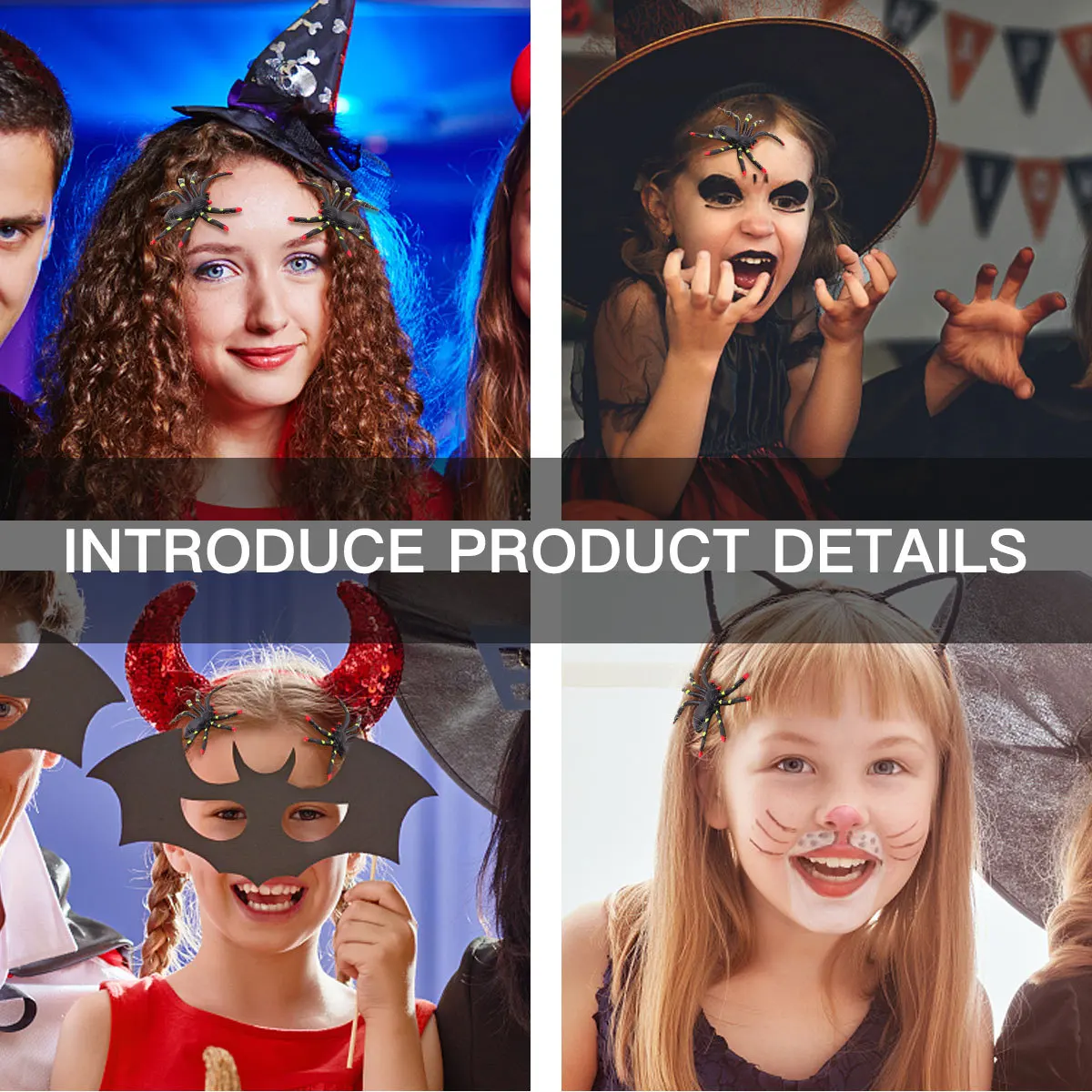 Pinces à cheveux araignée, 4 pièces, épingles à cheveux d'halloween pour enfants et adultes, décorations de Festival de fête en plastique de qualité supérieure, araignée d'halloween