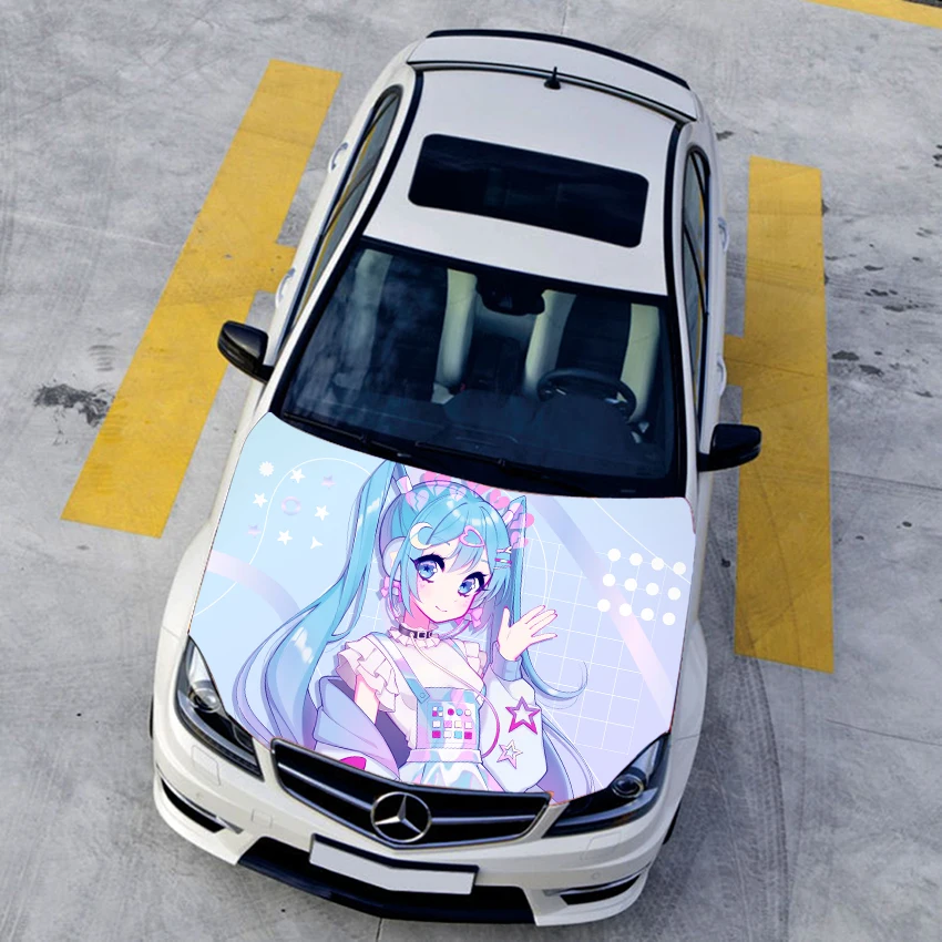 Anime Itasha Customizable Hood Vinyl Wrap Protective Film Purple Cute Girl Car Stickers HD Cartoon Decals Car Styling Accessorie