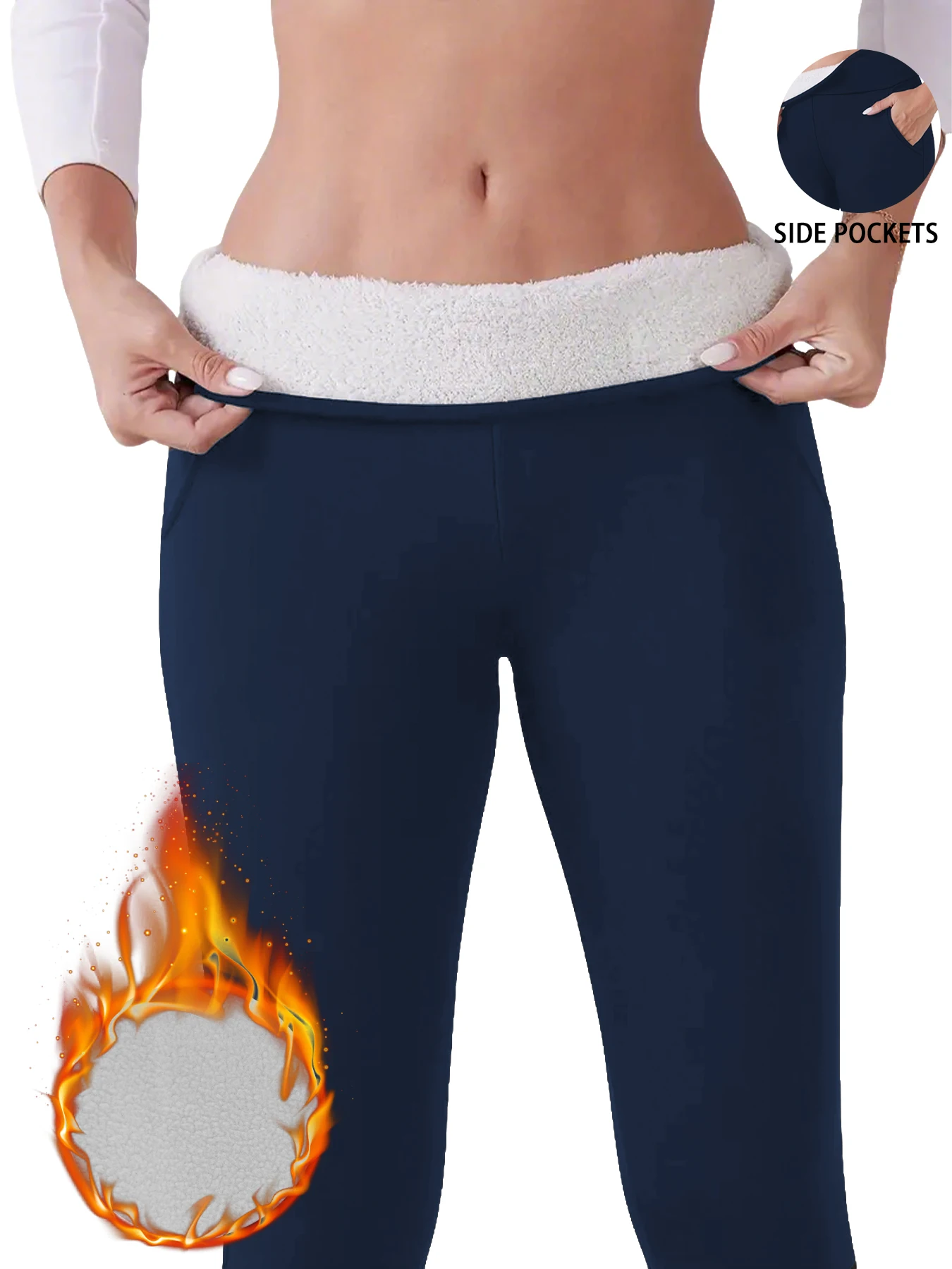 Winter thermal leggings with pockets and tummy control Women's high waisted fleece-lined design provides warmth for cold weather